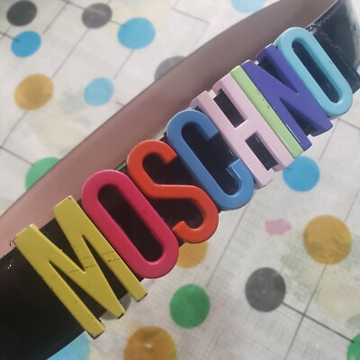 MOSCHINO Black Multicolor Text Logo Buckle Italian Leather Belt MOSCHINO Couture Made In Italy Black Leather Belt Multicolor  main image 3