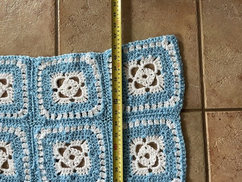 Vintage Crochet Granny Square Blue & White Afghan Throw Blanket 41x51” - Picture 5 of 6