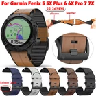 Quick Fit Silicone+Leather Watch Band Strap For Garmin Fenix 7 7X 6 6X Pro 5 5X