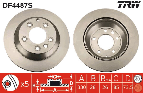 Disque de frein TRW DF4487S pour Audi et VW, pack de 2 pièces d'essieu avant de 350mm