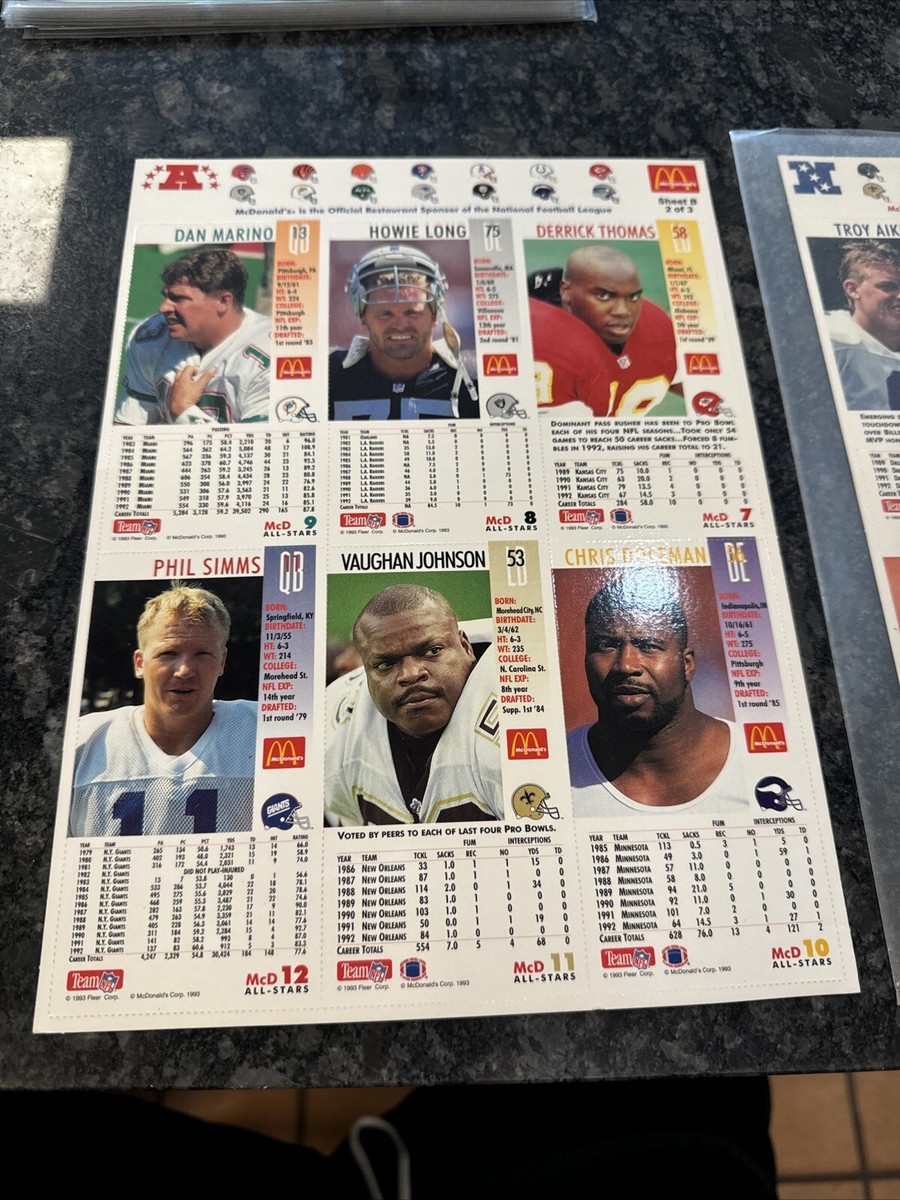 2) 1993 McDonald's Limited Edition NFL GameDay Collector Cards Sheets | eBay