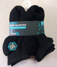 12 Pair Boys Quarter Stay-Up Cuff Athletic Socks Stretch Black Medium 8-2