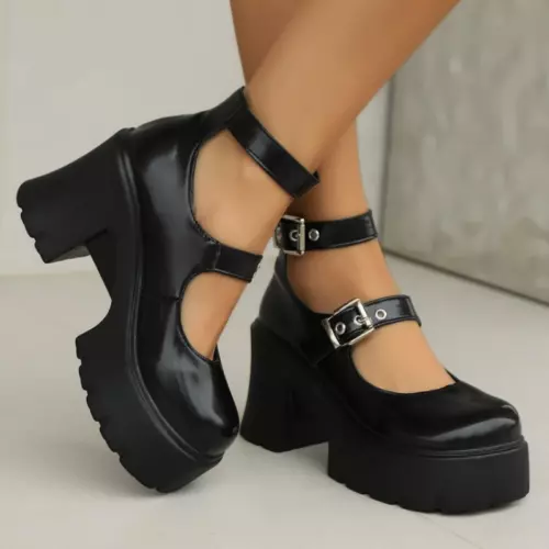 Chunky High Heel Double Straps Mary Jane Platform Women Pumps Punk Shoes Size - Bild 4 von 10