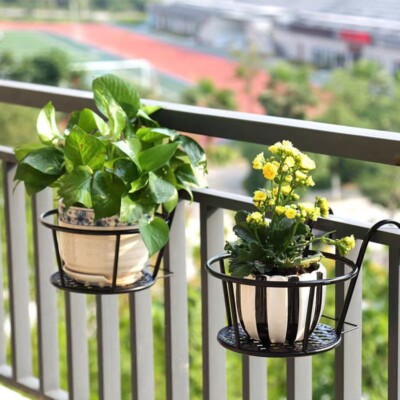 Hanging Planter Plant Pots Fence Balcony Railing Wall-Mounted Flowerpot  Basket | eBay