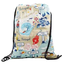 Portugal Cities and Towns Cotton Drawstring Bag, Made in Portugal