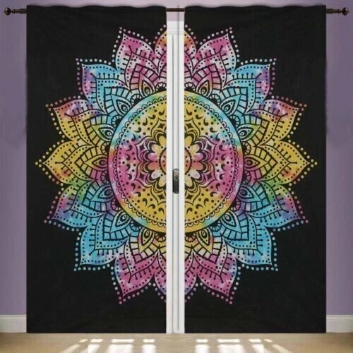 Star Ombre Mandala Hippie Cotton Boho Window Door Curtains Balcony Wall Hanging - Image 3 of 4