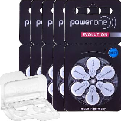 30 Power One Evolution Hearing Aid Batteries with Storage Box P675 5x Pack of 6