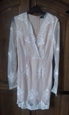 Missguided white lace /nude mini dress uk 8