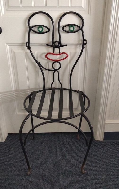 Vintage Mid Century Wrought Iron John Face Chair MCM Garden Decor
