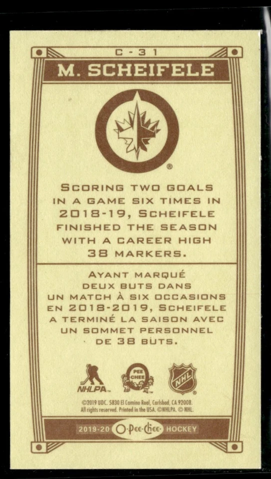 2019-20 O-Pee-Chee Caramel Minis Border Mark Scheifele #C-31 - Image 2 of 2