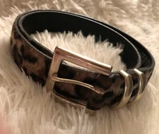 vintage '90s ABSOLUTELY FRESH fuzzy plush leopard PRESTIGE leather BELT - size M