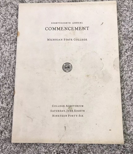 Vintage Michigan State College 1946 Commencement Program Booklet MSU Spartans