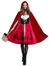 Women Little Red Riding Hood Costume Christmas Halloween Party Dress with Cap...