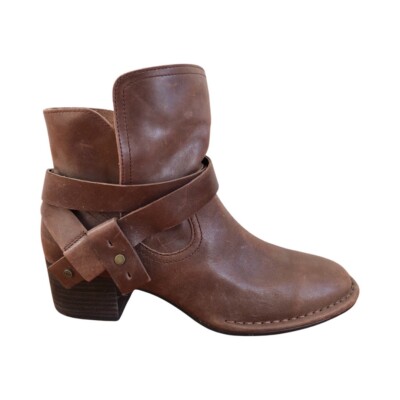 UGG Women's Elysian Coconut Shell Brown Leather Ankle Boots 1095792