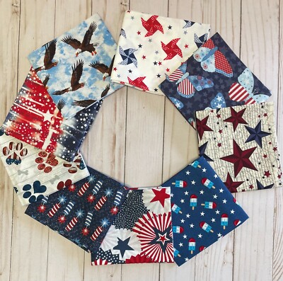 Fabric FQ Fat Quarter MAKE YOUR OWN SET Patriotic 4th July 100% Cotton Quilt NEW