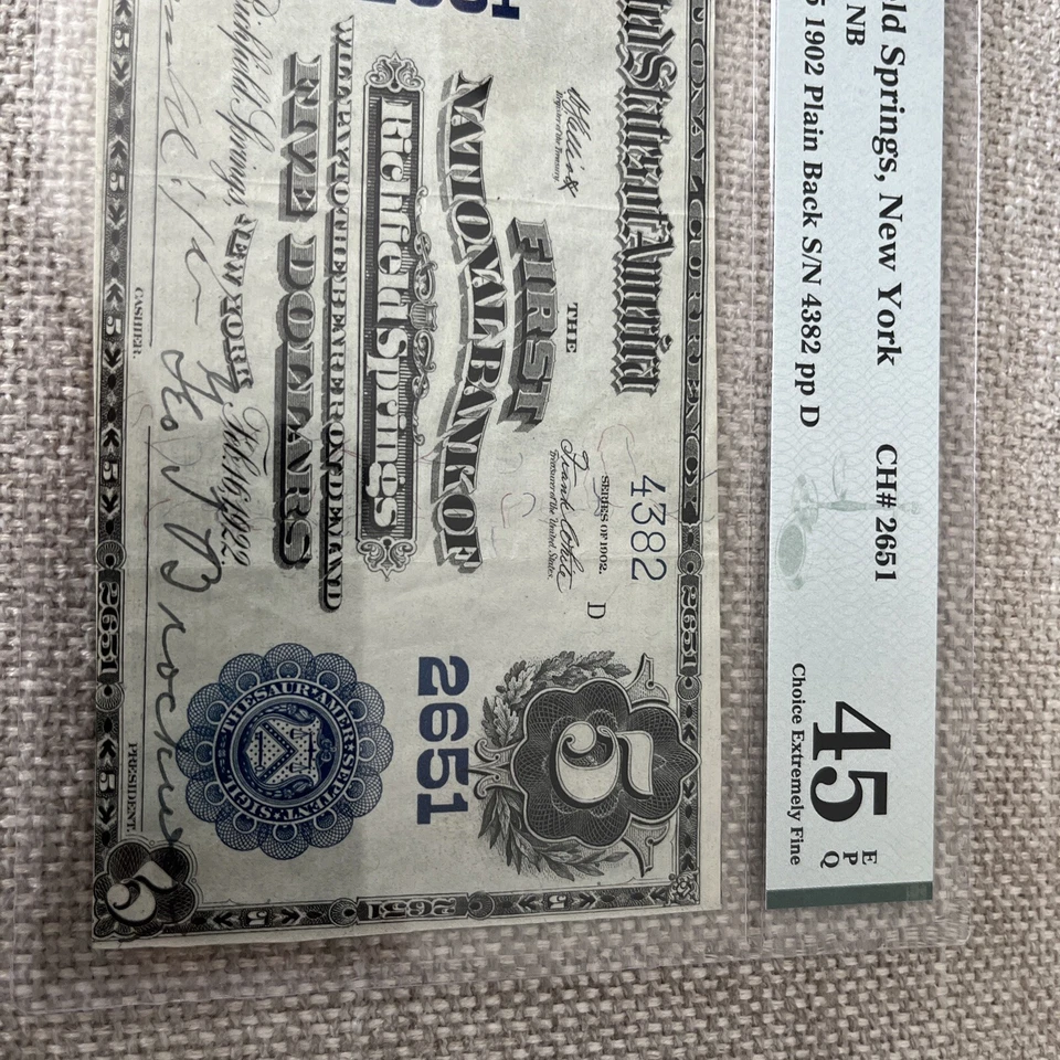 1902 Richfield Springs NY New York National Bank Note Ch 2651 PMG 45 EPQ - Image 3 of 4