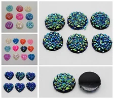 100 Flatback Resin Round Heart Cabochon Gem Pyramid Dotted Rhinestone 12mm