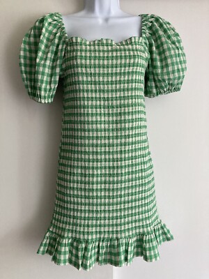 BB Dakota by Steve Madden Picnic Vibes Green Smocked Gingham Check Dress,  Sz M | eBay