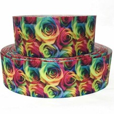 GROSGRAIN RIBBON 5/8", 7/8", 1.5", 3" Flowers Roses Rainbow Mother's Day Printed