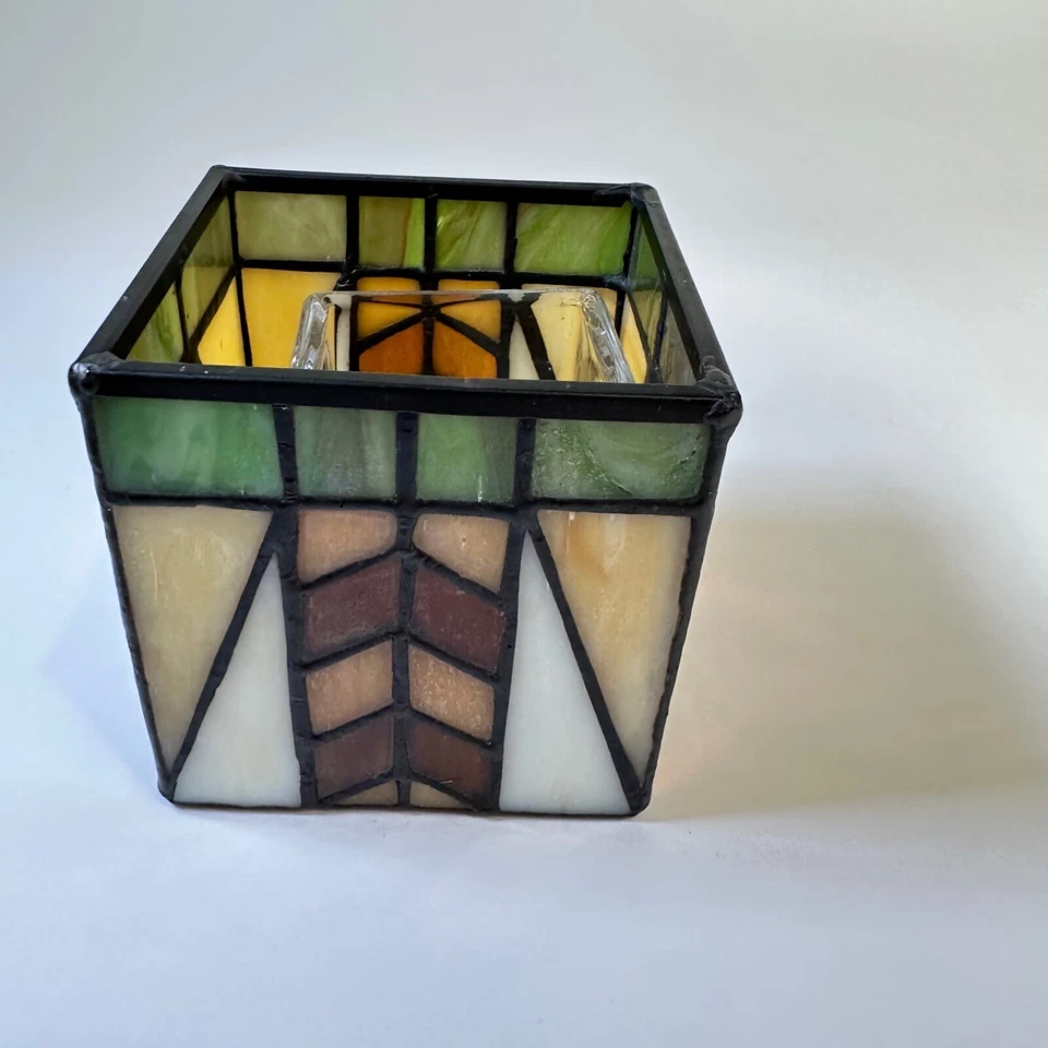 PartyLite Tiffany Style Artisian Candle Holder Stained Glass and Brass - Image 3 of 4