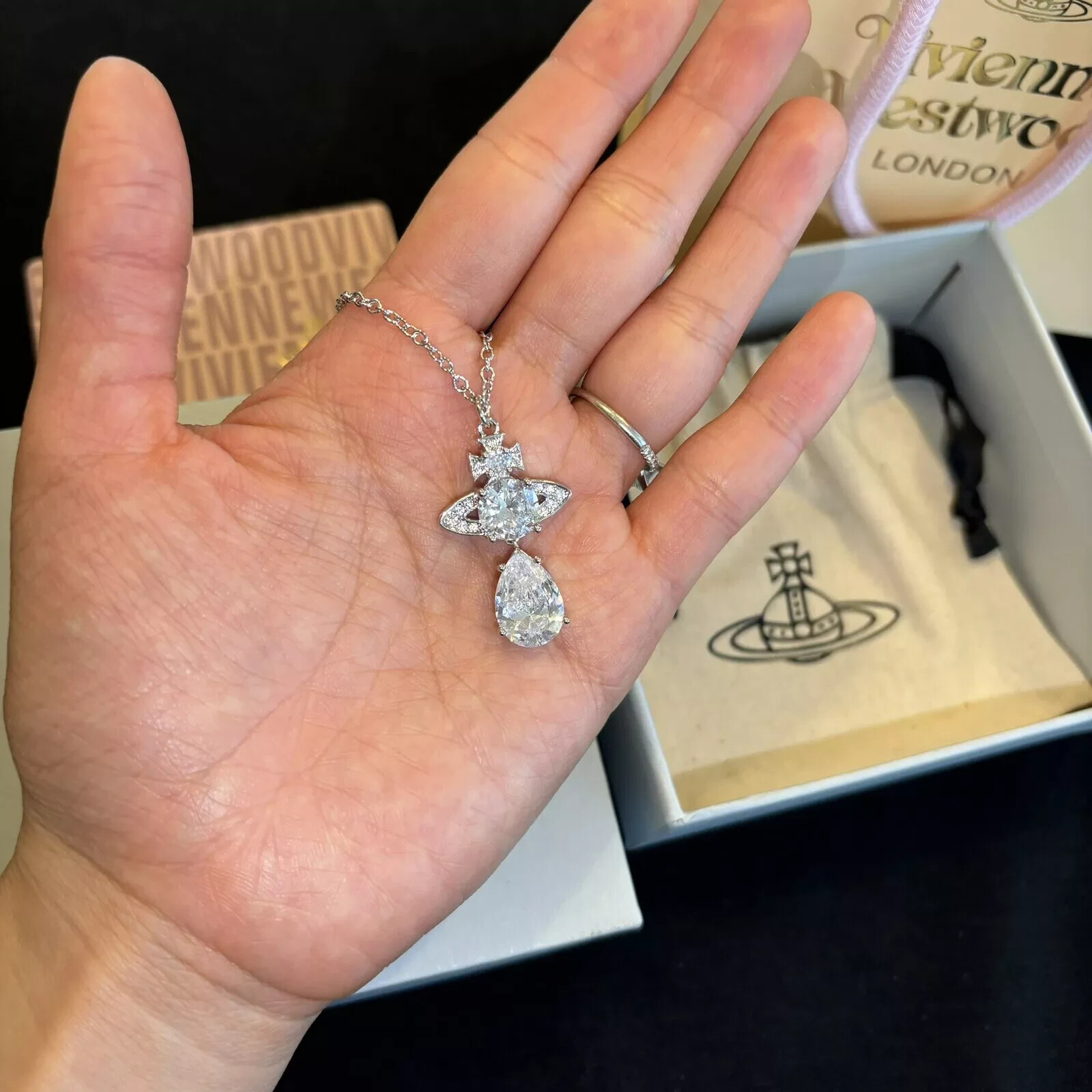 Vivienne Westwood Nana Bling Crystal Drop Necklace Gift Box Included