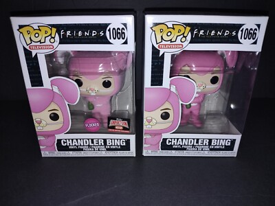 Funko Pop Pair: Chandler Bing Bunny Suit Unflocked/Flocked #1066 + Protectors