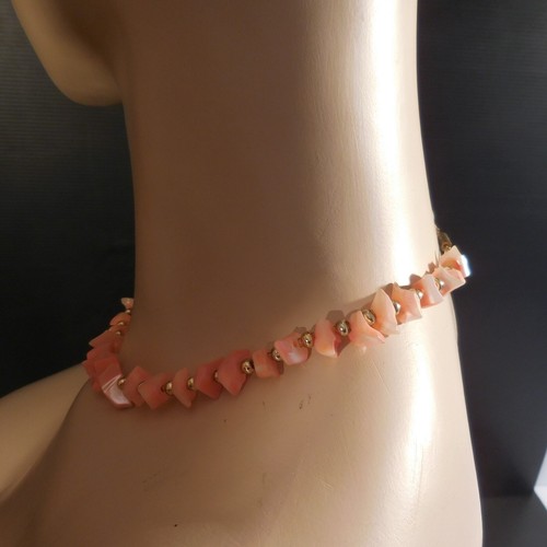 Collana Pietra Corallo Perla Metallo Placcato Oro Chiusura Ottone Gioiello Donna - Foto 6 di 12