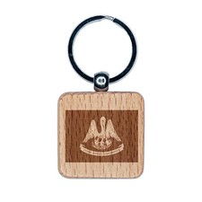 Louisiana State Flag Engraved Wood Square Keychain Tag Charm