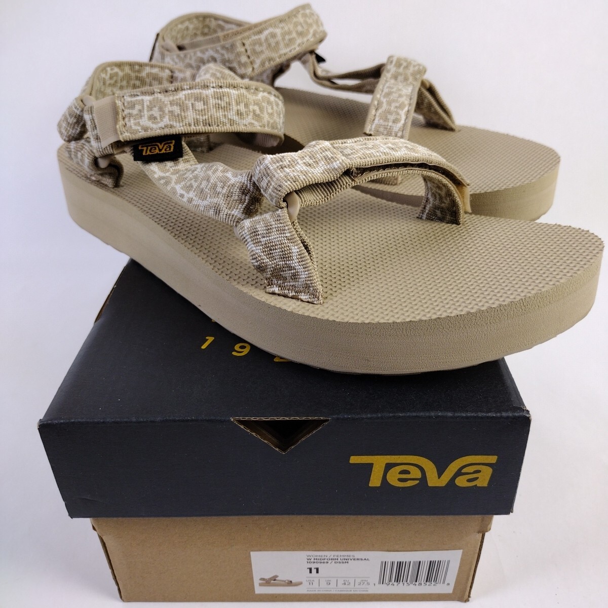 Teva Womens 11 Sesame Leopard Print Straps Midform Universal 1090969/DSSM Sandal