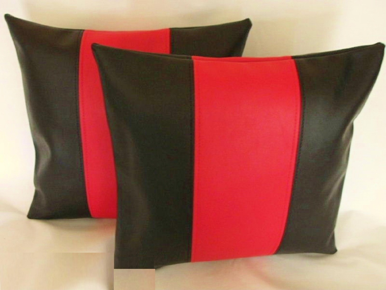 2 Faux Leather Cushion Covers Black & Red Stripe 12" MINI Size eBay