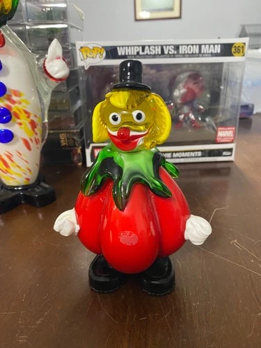 Vintage Murano Style Hand Blown Art Glass Clown Figurine Red Tomato Body 6"