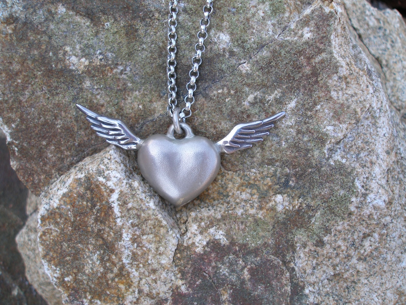 Stunning Solid Sterling Silver Large Winged Heart… - image 1