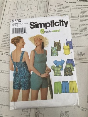 Simplicity Schnittmuster 9752 Shorts & Tops - Vintage 2001 komplett