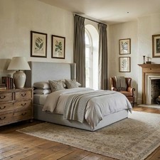 Image of Grey Upholstered King Size Ottoman Bed with Winged Headboard - Loxley LOXL002K
