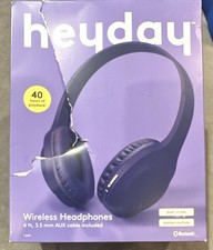 heyday 40hr Wireless Over-Ear Headphones Bluetooth 5.4 Built-In Mic 3.5mm Purple