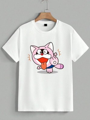 Doraemon Rocky Rackat Pink Cat Anime Manga Graphic Tee T-Shirt Unisex
