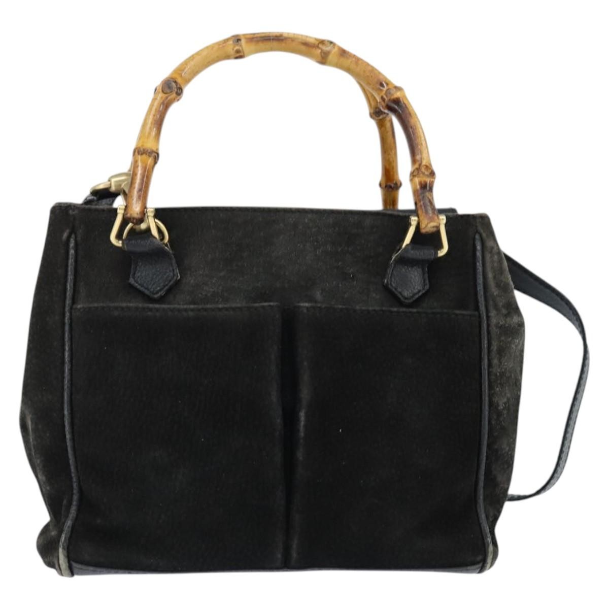 GUCCI Bamboo Hand Bag Leather Black Gold 000 1046 0290 Auth