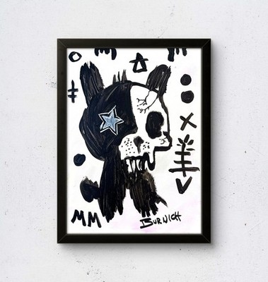 MM Animal Skull Original 12x16 Canvas Abstract Face Expressionism Acrylic Art