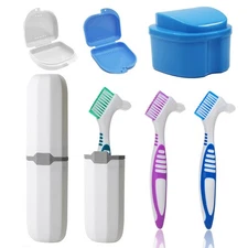 7PCS Denture Bath Case Cup Kit Denture Brush Kit False Teeth Cleaning Tools w...