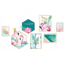 Pink Green Flamingo Frame Wall Stickers Tropical Leaves Removable PVC Dorm Room