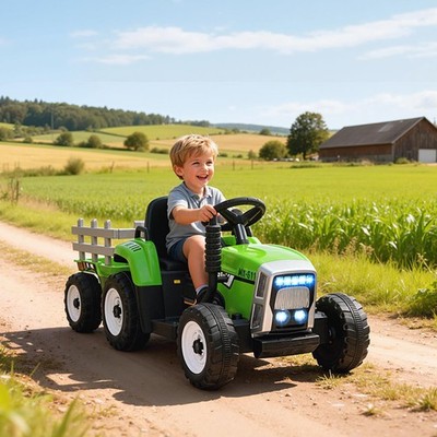 HOMCOM Elektrischer Traktor Kinder Aufsitztraktor mit MP3 Funktion, 3-6KM/H Grün