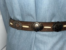 NOCONA Brown Leather Belt Lg Fancy Concho Size 34 Southwestern Cowgirl Rodeo
