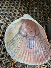 Hand Painted Seashell ~ Heavenly Angel ~ God ~ Folk Art ~ Coastal Beach Decor