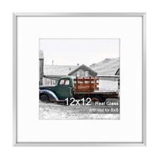 Golden State Art 12x12 Silver Aluminum Frame, Real Glass, Mat Fits 8x8