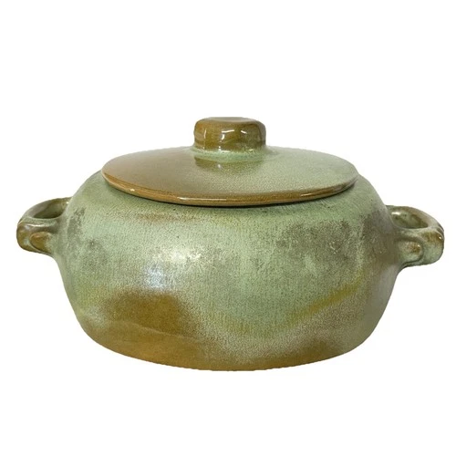 Vintage Frankoma Pottery Bean Pot With lid #5V Prairie Green Casserole