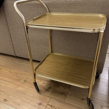 Vintage 1970s Drinks Trolley Brass MCM Bar Cart w TENTE German Castors