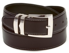 Reversible Belt Wide BROWN / Black with White Stitching Silver-Tone Buckle