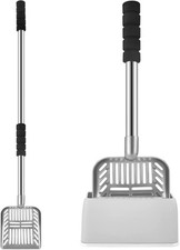 32 Inch Cat Litter Scooper Metal Long Handle with Scoop Gray