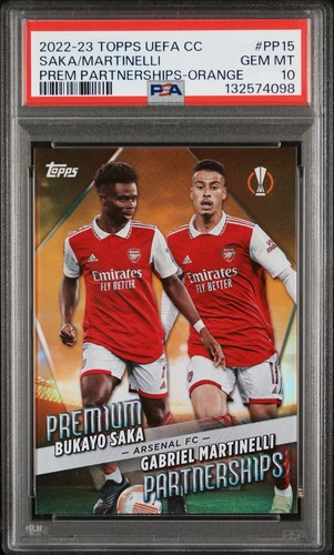 PSA 10 GM 2022-23 TOPPS UEFA CC /25 PARTNERSHIPS BUKAYO SAKA GABRIEL MARTINELLI