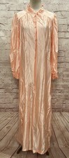 Vintage 1970s SEARS At Home Wear Pink Shiny Satin Zip Front Robe Mumu High Neck